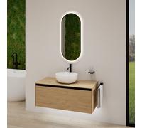 rivea Dia soleado mobile La: 100 cm con 1 scomparto estraibile, lavabo bianco opaco, con specchio illuminato Picabo, BR0526WM+BR0107SO+BR2001MI, Dia soleado [Mobili da Bagno > Set Mobili da Bagno]