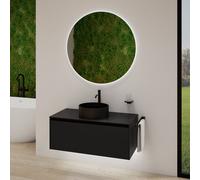 rivea Dia soleado mobile La: 100 cm con 1 scomparto estraibile, lavabo nero opaco, con specchio illuminato Kanya,, BR0535BM+BR0107BM+BR2028MI, Dia soleado [Mobili da Bagno > Set Mobili da Bagno]