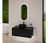 rivea Dia soleado mobile La: 100 cm con 1 scomparto estraibile, lavabo nero opaco, con specchio illuminato Picabo, BR0526BM+BR0107BM+BR2001MI, Dia soleado [Mobili da Bagno > Set Mobili da Bagno]