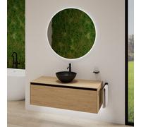rivea Dia soleado mobile La: 120 cm con 1 scomparto estraibile, lavabo Ø 38 nero opaco, con specchio illuminato Kanya,, BR0531BM+BR0108SO+BR2028MI, Dia soleado [Mobili da Bagno > Set Mobili da Bagno]