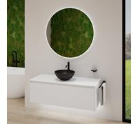 rivea Dia soleado mobile La: 120 cm con 1 scomparto estraibile, lavabo Ø 38 nero opaco, con specchio illuminato Kanya,, BR0531BM+BR0108WM+BR2028MI, Dia soleado [Mobili da Bagno > Set Mobili da Bagno]