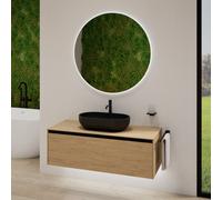 rivea Dia soleado mobile La: 120 cm con 1 scomparto estraibile, lavabo La: 60 cm nero opaco, con specchio illuminato Kanya,, BR0527BM+BR0108SO+BR2028MI, Dia soleado [Mobili da Bagno > Set Mobili da Ba