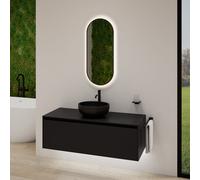 rivea Dia soleado mobile La: 120 cm con 1 scomparto estraibile, lavabo nero opaco, con specchio illuminato Picabo, BR0526BM+BR0108BM+BR2001MI, Dia soleado [Mobili da Bagno > Set Mobili da Bagno]