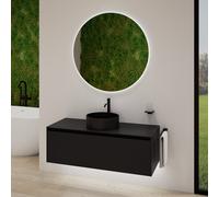 rivea Dia soleado mobile La: 120 cm con 1 scomparto estraibile, lavabo nero opaco, con specchio illuminato Kanya,, BR0535BM+BR0108BM+BR2028MI, Dia soleado [Mobili da Bagno > Set Mobili da Bagno]