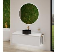 rivea Dia soleado mobile La: 120 cm con 1 scomparto estraibile, lavabo nero opaco, con specchio illuminato Kanya,, BR0535BM+BR0108WM+BR2028MI, Dia soleado [Mobili da Bagno > Set Mobili da Bagno]