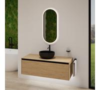 rivea Dia soleado mobile La: 120 cm con 1 scomparto estraibile, lavabo nero opaco, con specchio illuminato Picabo, BR0526BM+BR0108SO+BR2001MI, Dia soleado [Mobili da Bagno > Set Mobili da Bagno]