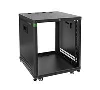 RIVECO POMU - Rack di rete e stereo 12U con ruote girevoli, armadio aperto per montaggio audio video, musica e apparecchiature IT, fori rotondi e quadrati, maniglie integrate resistenti