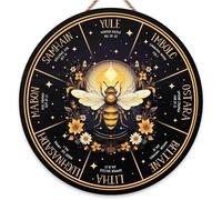 RIVEENY Ruota dell'anno da appendere alla parete, cartello in legno con anno ruota, 30,5 cm, cartello pagano per strega dei Sabbat, calendario Wicca, altare Yule, cartello celeste, decorazione