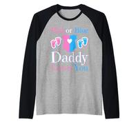 Rivelazione del Sesso del Baby Shower Rosa o Blu di Daddy Loves You Maglia con Maniche Raglan
