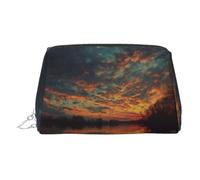 River and The Great Sky Print - Trousse per cosmetici, da donna, in pelle PU, con cinturino da polso, Argento, taglia unica