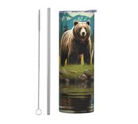 River Bear Mom Tumbler con coperchi e cannuccia, 590 ml, bottiglia d'acqua sottovuoto a doppia parete in acciaio inox, tazza termica da viaggio a tenuta stagna, per bevande calde e fredde