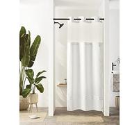 River Dream Set di tende da doccia bianche per bagno con fodera in tessuto a scatto, senza bisogno di ganci, qualità alberghiera, idrorepellente, lavabile in lavatrice, 91 x 180 cm, a righe bianche