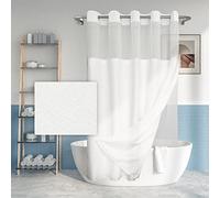 River Dream Tenda da doccia extra lunga senza gancio con rivestimento in PEVA a scatto, 180,3 x 218,4 cm (213,4 cm), stile hotel con finestra superiore trasparente, tenda in tessuto e fodera