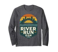 River DSM Camicia Vintage des Moines Bridge Tramonto Maglia a Manica
