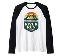 River DSM Camicia Vintage des Moines Bridge Tramonto Maglia con Maniche Raglan