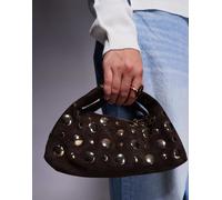 River Island - Borsa a tracolla marrone scuro in camoscio sintetico con borchie One Size