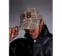 River Island - Cappellino marrone chiaro a quadri con grafica 98 One Size