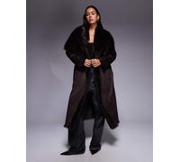 River Island - Cappotto in pelliccia sintetica a cascata marrone scuro 38