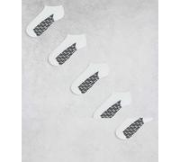 River Island - Confezione da 5 paia di calzini sportivi bianchi a coste con monogramma-Bianco One Size