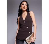 River Island - Gilet asimmetrico marrone scuro 40