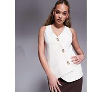 River Island - Gilet color panna asimmetrico-Bianco 36
