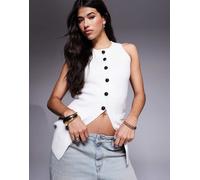 River Island - Gilet taglio lungo in maglia color panna-Bianco 38