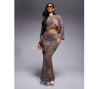 River Island - Gonna midi marrone cut and sew a fiori in coordinato S