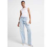 River Island - Jeans dritti comodi a vita alta in denim chiaro-Blu 12S