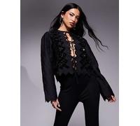 River Island - Maglia a vestaglia in pizzo color nero M