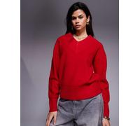 River Island - Maglione lavorato color rosso acceso con scollo a V L