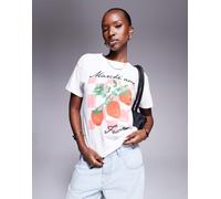 River Island - T-shirt baby bianca con stampa di fragole e quadretti-Bianco XS