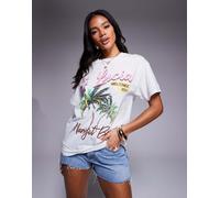 River Island - T-shirt boyfriend grigia con stampa di palme e St. Lucia-Grigio S