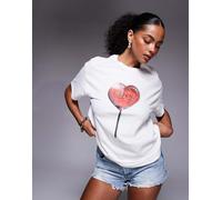 River Island - T-shirt oversize bianca con grafica di lecca-lecca-Bianco L