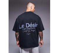 River Island - T-shirt oversize nera con scritta "Le Desir"-Nero L