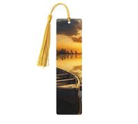 River Sunset Segnalibro in legno a forma di barca in legno per uomini e donne che leggono segnalibri in legno unici fatti a mano con nappa ciondolo segnalibro per amanti dei libri, regalo di