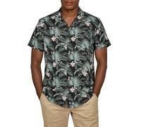 riverso Camicia hawaiana da uomo a maniche corte, RIVMick Regular Fit, camicia estiva hawaiana, tasca sul petto, fiori, verde, blu, nero, S, M, L, XL, XXL, 3XL, 4XL, 5XL, Tropical Black, 3XL