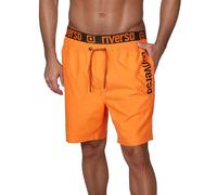 riverso RIVBobby - Costume da Bagno da Uomo, Pantaloncini Corti, Estivi, Sport, Spiaggia, con Coulisse, 100% Poliestere, Arancione Brillante e Nero, L