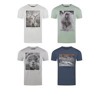 riverso RIVFritz - Maglietta da uomo, con stampa fotografica, girocollo, a maniche corte, in cotone, stampa animale, blu, bianco, grigio, verde, S, M, L, XL, XXL, 3XL, 4XL, 5XL, Mix di colori 1, S