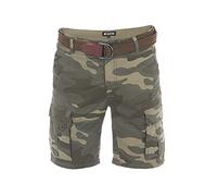 riverso RIVJakob - Pantaloncini da Uomo Cargo con Tasche Bermuda 100% Cotone con Cintura, Nero, Mimetico, Beige, Verde Oliva, Blu - 30W - 42W - Camouflage Olive (12000) - 30