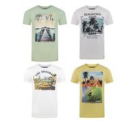 riverso RIVLukas - Maglietta da Uomo, a Maniche Corte, in Cotone con Stampa Animali, Confezione da 4 Pezzi, 1 Verde (Jjd) 1 Bianco (Mjd) 1 Bianco (Kjd) 1 Giallo (Ljd). M