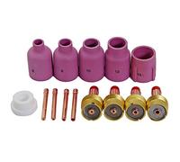 RIVERWELD Kit colletto per lenti a gas di grande diametro 45v116 (1,60 mm) 45v64 (2,4 mm) 995795 (3,2 mm) tazza di ceramica 57n75 6# 57n74 8# 53N88# 10 53N87# 12 per WP 17 18 26 TIG Welding 14pcs