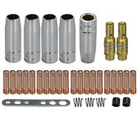 RIVERWELD Punte di contatto MIG MAG 0,9 mm M6 140.0177 Supporto punte Diffusore 002.0078 Calotta Ugello gas conico 145.0075 Piastra 191.0001 Kit per torcia per saldatura MB15 15AK 33 pezzi