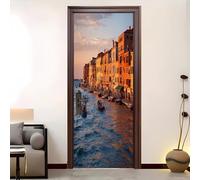 Rivestimenti per Porte da Interno Autoadesivo 82x205cm Paesaggio Della Città Sull'Acqua Rimovibile Adesivi per Porte DIY Poster per Porte Colore Arancione Decor di arte della parete della porta in PVC