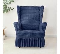 Rivestimento Elasticizzato Per Poltrona Con Gonna, Tessuto Seersucker A Bolle - Copridivano Antiscivolo Lavabile, Protezione Mobili Per Poltrone Alte E Pouf, Per Salotto(Navy Blue,Chair)