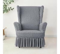 Rivestimento Elasticizzato Per Poltrona Con Gonna, Tessuto Seersucker A Bolle - Copridivano Antiscivolo Lavabile, Protezione Mobili Per Poltrone Alte E Pouf, Per Salotto(Gray,Chair)