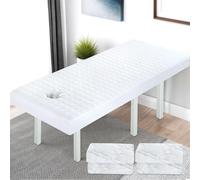 Rivestimento per lettino da massaggio, con foro, 2 pezzi, 70 x 190 cm, lavabile, per tavoli da trucco e panche, colore bianco