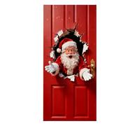 Rivestimento Per Porta Di Natale | 2D Effetto Santa Che Rompe Il Muro In Poliestere - Rivestimento Per Porta Festivo,Per Cucine Bagni Camere Da Asilo Aula Scuola Soggiorno