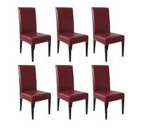 Rivestimento per Sedia da Pranzo in Pelle PU Ad Alta Prestazione - Copertura Impermeabile Protettiva per Uso Quotidiano Rosso vino 6pcs