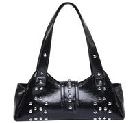 Rivet Punk Styles Ascella Borsa a Spalla Con Dumpling Forma PU Cuoio Ascellare Borsa Per Le Donne Alla Ricerca Alla Moda Alla Moda Dumpling Forma Borsa, Nero , One Size