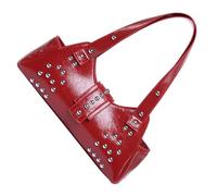 Rivet Punk Styles Ascella Borsa a Spalla Con Dumpling Forma PU Cuoio Ascellare Borsa Per Le Donne Alla Ricerca Alla Moda Alla Moda Dumpling Forma Borsa, Rosso, One Size